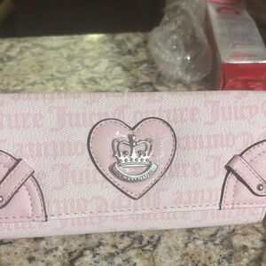 Juicy Couture Pink Heart Wallet Chiffon Her Majesty Single Gusset Flap Clutch